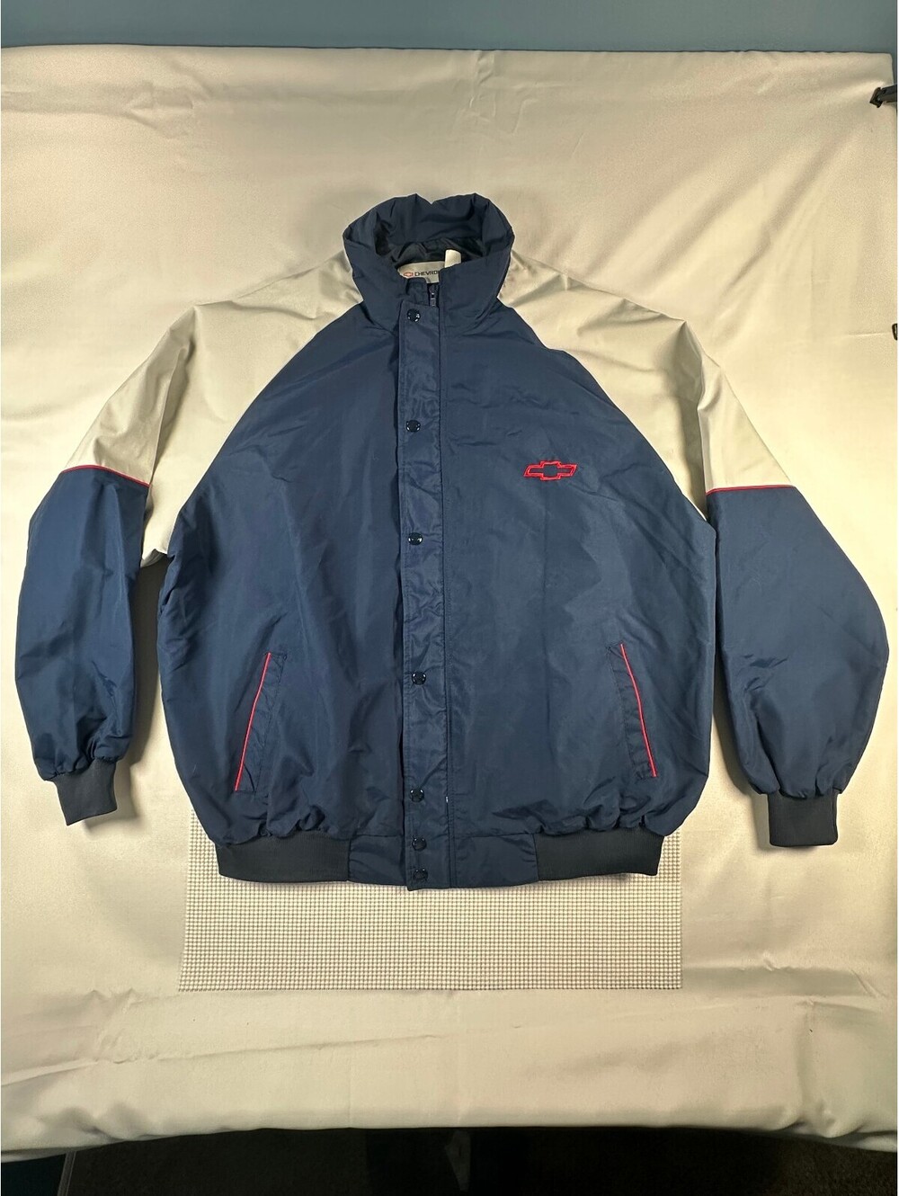 Vintage 1992 Chevrolet Skilled Tech Bomber Jacket Navy Grey XXL Made in USA
